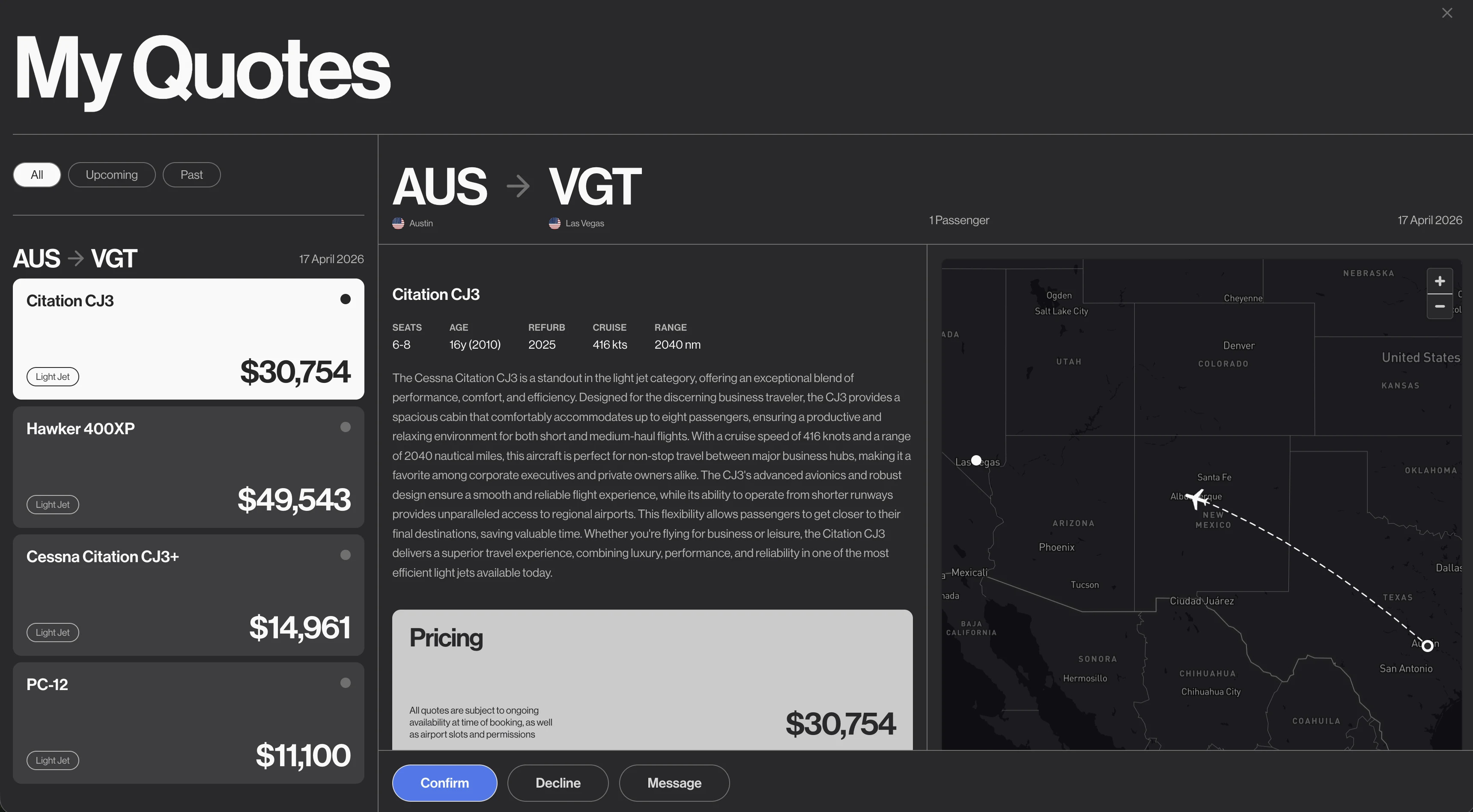 Client quote dashboard — My Quotes view