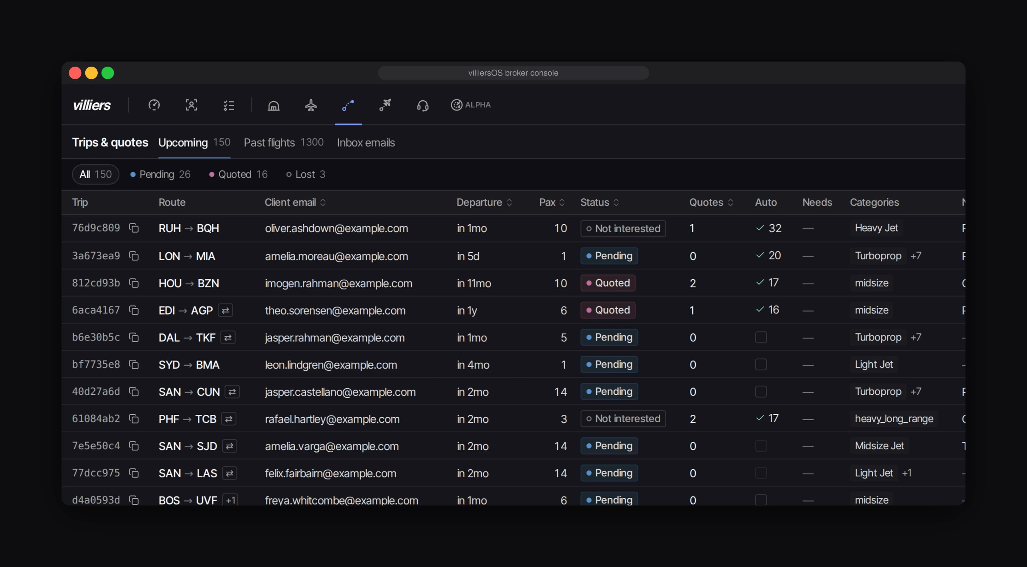 Client quote dashboard — My Quotes view